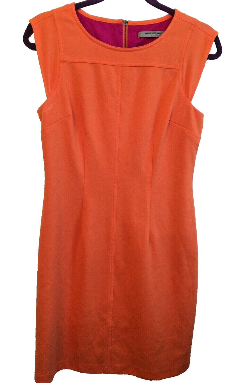 Size 6 Andrew Marc New York Orange Ponte Knit Sheath Dress Lined Sleeveless
